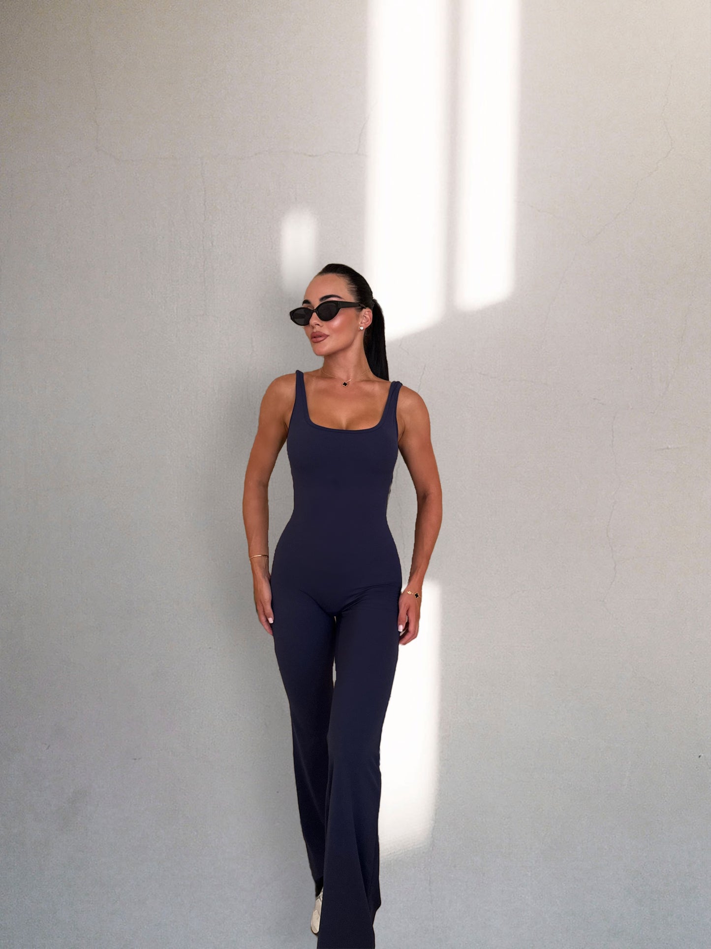 Everyday Flared Sculpted Jumpsuit In Navy