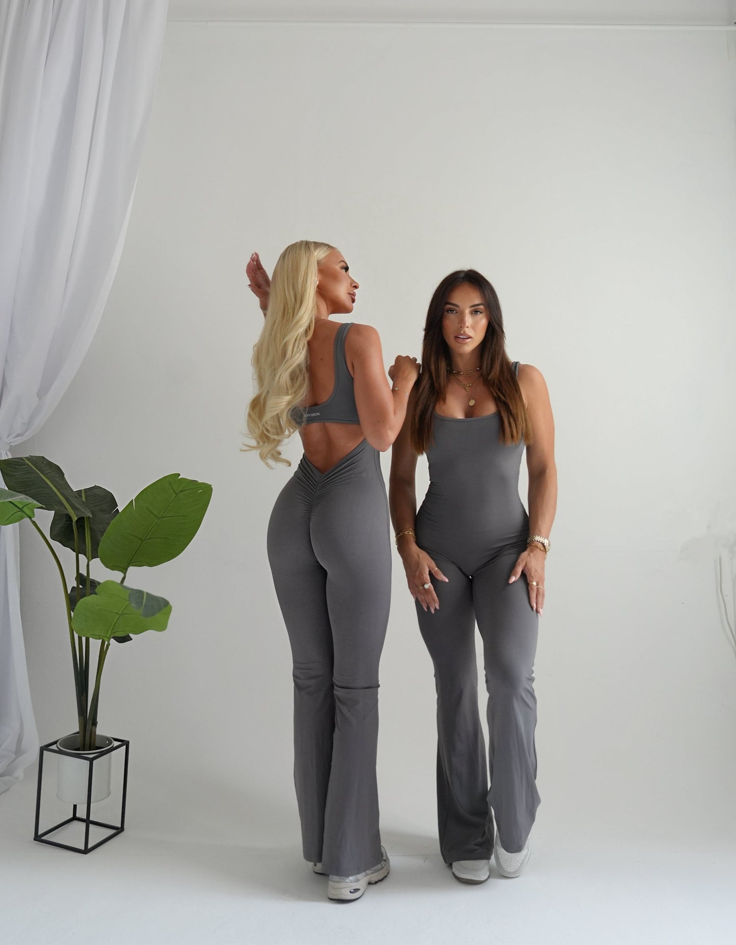 Everyday Flared Sculpted Jumpsuit In Steel Grey