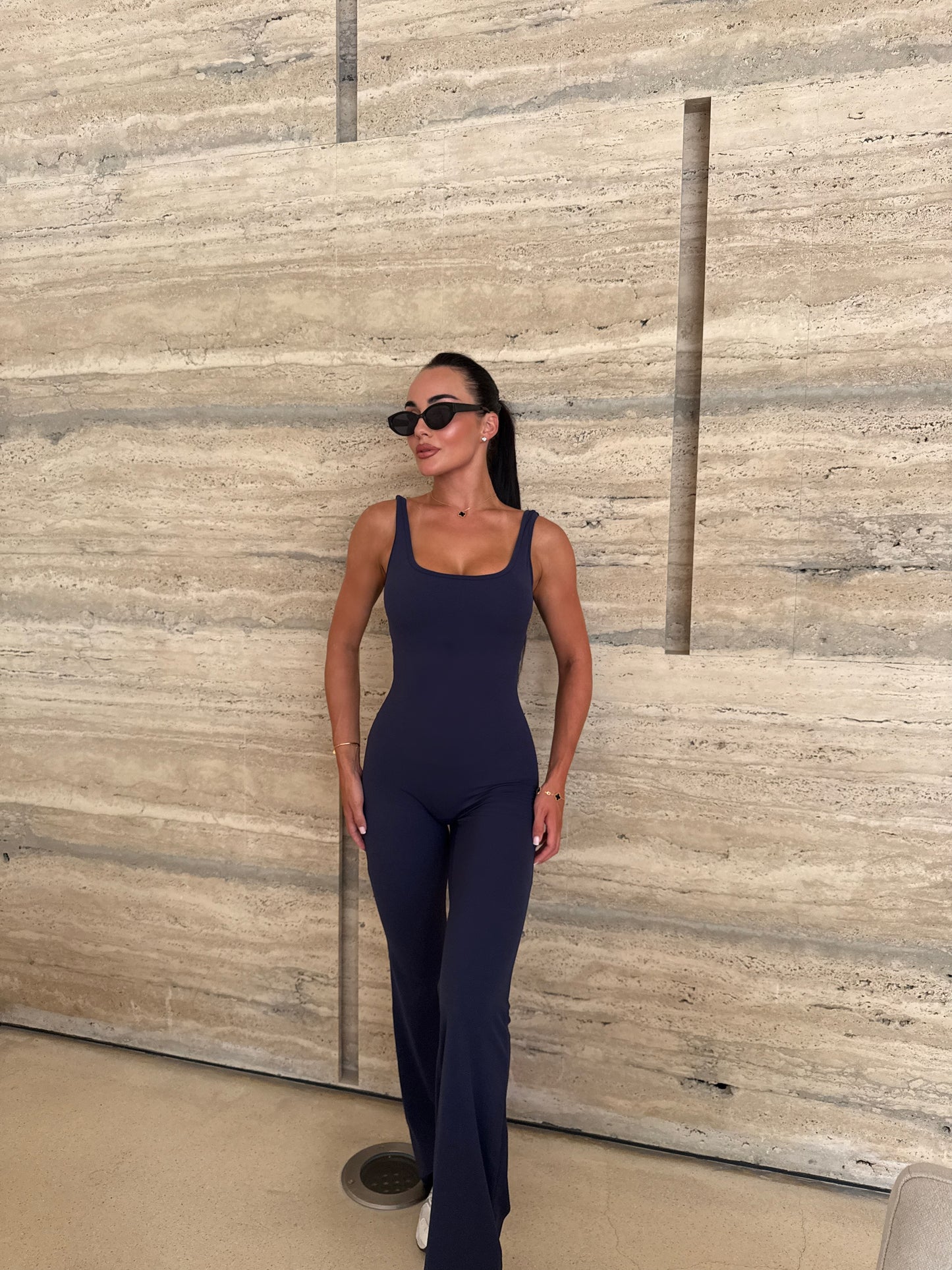 Everyday Flared Sculpted Jumpsuit In Navy
